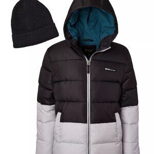 !XtremE Boy's Puffer Jacket Fleece Lined Hooded Super Warm Size S Black/Gray NWT